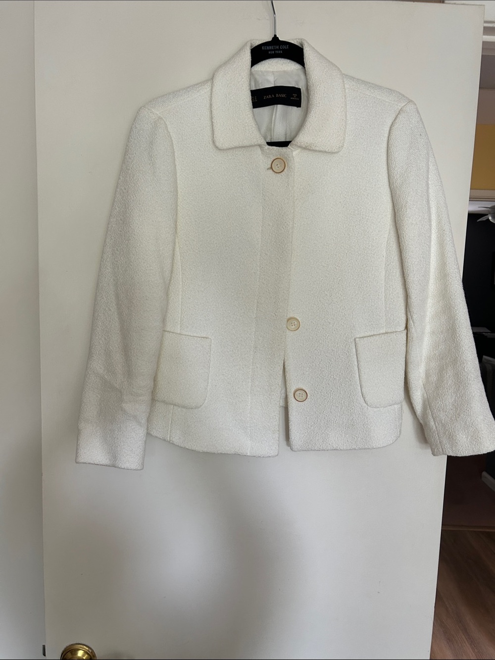 Zara Cream Textured Bouclé Collar Blazer